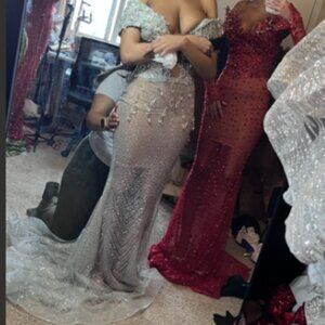 Silver Glitter Stone Gown